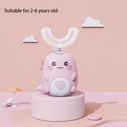 Kids U Shaped Electric Toothbrush 360 Smart Cartoon Silicone Toothbrush, Rechargeable & Sonic For Children 2 6 Years Old Pink