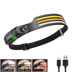 LED Sensor Rechargeable Headlamp For Outdoor Camping And Fishing white Red Yellow
