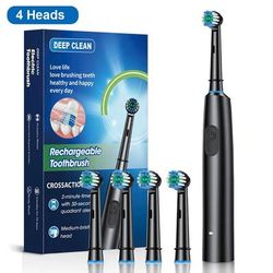Electric Toothbrush With Rotating Brush Head, Rechargeable Rotary Toothbrush For Adults With Modes & Longer Battery Life black 4 Heads