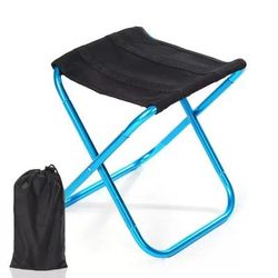 Ultra Light Folding Small Stool Bench Portable Foldable Outdoor Camping Fishing Travel Chair For Picnic, Subway, Train blue