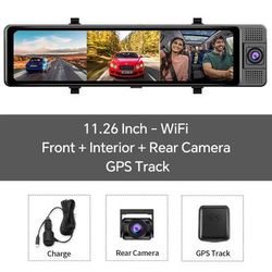 OBDPEAK 4K Triple Dash Cam With GPS Front, Inside & Rear Car DVR With Night Vision & Parking Monitor with 3 Cameras gps with 128g Tf Card