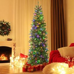 7.5 Feet Pre Lit Full Artificial Christmas Tree With Warm White & Multi Color LED Lights, 10 Lighting Modes 7.5 Feet Pre Lit Full Artificial Christmas Tree With Warm White & Multi Color LED Lights, 10 Lighting Modes
