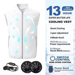 Rechargeable Electric Cooling Fan Vest For Outdoor Work And Hiking m white
