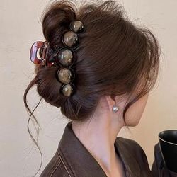 Retro Gradient Beaded Hair Claw Women Geometric Plastic Hairpin, Shark Clip For Fashion Everything Hair Accessories color 2