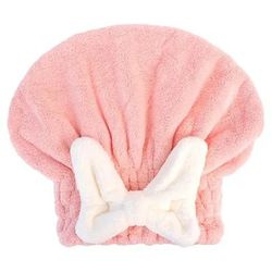 Super Absorbent Bowknot Dry Hair Hat Quick Drying Shower Cap For Women With Striped Pattern pink