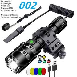 LED Tactical Flashlight With Gun Mount USB Rechargeable Waterproof Hunting Torch package H with Battery 2600mah