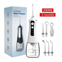 AquaPulse Cordless Water Flosser Rechargeable Oral Irrigator With 5 Nozzles & 3 Cleaning Modes white
