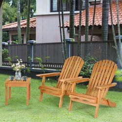 3 Pieces Adirondack Chair Set With Widened Armrest, Foldable Outdoor Wood Patio Furniture With Side Table For Garden 3 Pieces Adirondack Chair Set With Widened Armrest, Foldable Outdoor Wood Patio Furniture With Side Table For Garden