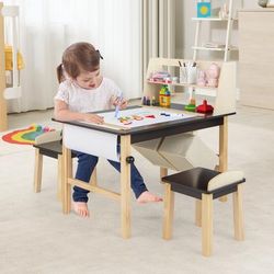 Kids Art Table And Chairs Set With Paper Roll & Storage Bins, Creative Activity Center For Toddlers Kids Art Table And Chairs Set With Paper Roll & Storage Bins, Creative Activity Center For Toddlers