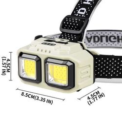 Powerful COB Headlamp Torch, USB Rechargeable Waterproof Headlight For Camping, Fishing & Mining white