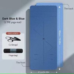 Eco Friendly Non Slip Yoga Mat With Carrying Strap For Home Fitness And Pilates 61 Dark Blue