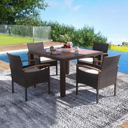 Outdoor Patio Dining Chairs Set, Acacia Wood Armrest & Heavy Duty Metal Frame For Lasting Comfort Outdoor Patio Dining Chairs Set, Acacia Wood Armrest & Heavy Duty Metal Frame For Lasting Comfort
