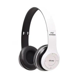 P47 Wireless Bluetooth Headset Stereo Folding Over Ear Headphones For Sports, Gaming & Phone white