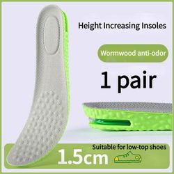 Shock Absorbing Height Increase Insoles, Air Cushion Inserts, Breathable, Sweat & Odor Control Comfort Insoles 1.5cm Gray Green 43 44