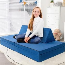 Girls Boys Modular Sofa & Play Couch Set, 4 Piece Convertible Kids Couch With 2 Folding Mats & 2 Triangular Pillows Girls Boys Modular Sofa & Play Couch Set, 4 Piece Convertible Kids Couch With 2 Folding Mats & 2 Triangular Pillows