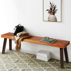 Patio Acacia Wood Dining Bench Seat With Sturdy Steel Legs, Durable Outdoor Seating Patio Acacia Wood Dining Bench Seat With Sturdy Steel Legs, Durable Outdoor Seating