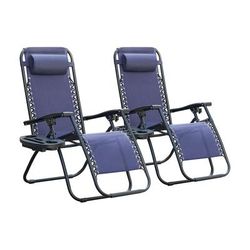 ZenLounge Zero Gravity Recliner Set 2 Pack Outdoor Lounge Chairs With Cup Holders & Adjustable Headrests blue