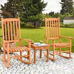 3 Piece Eucalyptus Rocking Chair Set With Coffee Table, Outdoor Patio Furniture 3 Piece Eucalyptus Rocking Chair Set With Coffee Table, Outdoor Patio Furniture