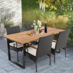 Outdoor Dining Set,Weather Resistant PE Rattan Chairs & Spacious Table With 2 Umbrella Hole Perfect For Gardens & Patios Outdoor Dining Set,Weather Resistant PE Rattan Chairs & Spacious Table With 2 Umbrella Hole Perfect For Gardens & Patios