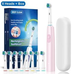 Electric Toothbrush With Rotating Brush Head, Rechargeable Rotary Toothbrush For Adults With Modes & Longer Battery Life pink 8 Heads