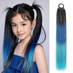 SparklePop Tinsel Ponytail Extension Colorful Braiding Hair Tie For Girls p c9 24 Inches