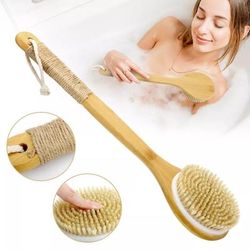 Bath Body Brush With Soft Bristles, Long Bamboo Handle Back Scrubber For Shower, Anti Slip Grip Bath Body Brush With Soft Bristles, Long Bamboo Handle Back Scrubber For Shower, Anti Slip Grip