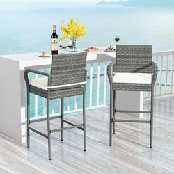 Patio Wicker Barstools With Armrests & Soft Cushions Set Of 2 For Porch, Backyard, Or Balcony Patio Wicker Barstools With Armrests & Soft Cushions Set Of 2 For Porch, Backyard, Or Balcony