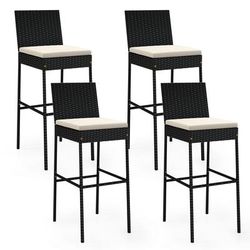 Patio Wicker Barstools With Footrest And Backrest, Heavy Duty Outdoor Bar Chairs With Cushions For Garden, Deck Patio Wicker Barstools With Footrest And Backrest, Heavy Duty Outdoor Bar Chairs With Cushions For Garden, Deck