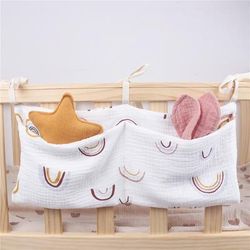Baby Bed Headboard Organizer Crib Storage Bag & Diaper Holder For Newborn rainbow