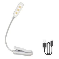 Rechargeable LED Book Light Clip On Reading Lamp With 3 Color Modes white