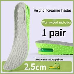 Shock Absorbing Height Increase Insoles, Air Cushion Inserts, Breathable, Sweat & Odor Control Comfort Insoles 2.5cm Gray Green 39 40