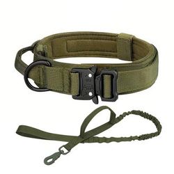Premium Adjustable Tactical Dog Collar & Leash Set With Control Handle green Set l