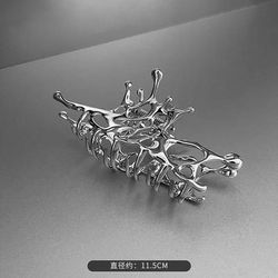 Large Silver Geometric Claw Clip For Women, Korean Fashion Metal Hair Claw Clamp, Girls Stylish Shark Grab Hair Ac silver