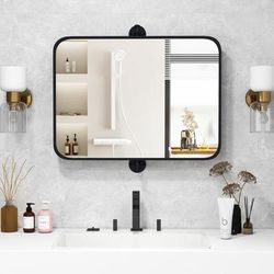 30 X 22 Inch Black Metal Framed Pivot Mirror, Rectangle Wall Mounted Tilting Mirror 30 X 22 Inch Black Metal Framed Pivot Mirror, Rectangle Wall Mounted Tilting Mirror