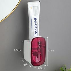Smart Toothpaste Dispenser Wall Mount, Hands Free Automatic Squeezer & Toothbrush Holder For Organized Bathrooms red