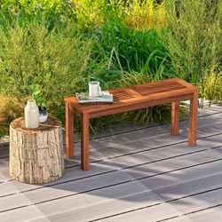 Outdoor Backless Dining Bench, 2 Seater Patio Bench With Breathable Slatted Seat Durable & Versatile Outdoor Backless Dining Bench, 2 Seater Patio Bench With Breathable Slatted Seat Durable & Versatile