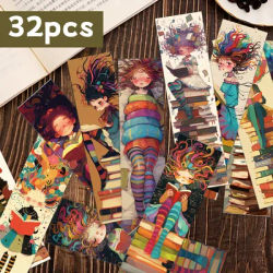 32pcs, a retro and whimsical bookmark of the bookworm girl, suitable for teachers, readers and book lovers, a birthday gift