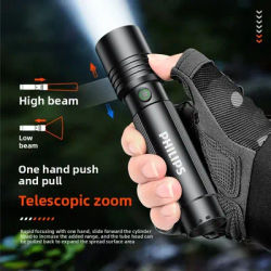 Philips 2025 Nouvelle lampe de poche rechargeable à zoom en alliage d'aluminium Sfl2146 adaptée à un usage extérieur, une pêche et au camping d'auto-défense