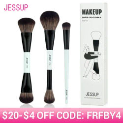 Jessup Face Makeup Brushes Set 2/3/5pcs,Double Ended Makeup Brush Foundation Contour Concealer, Cruelty -free, Bright Cyan T503