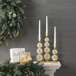 Gleam and Glisten Glass Candlestick Holders - Frontgate - Christmas Decor