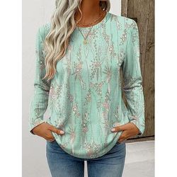 Per donna Maglietta Floreale Grafico Piante Vintage Elegante Classico Manica Lunga Girocollo Top Regolari Quotidiano Weekend Stampato Rosa Blu Viola Verde Primavera Autunno