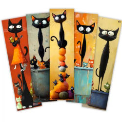 32pcs, Abstract Black Cat Bookmark, Back to School, Christmas, Halloween, Suitable for Teachers, Readers, Birthday Gifts.