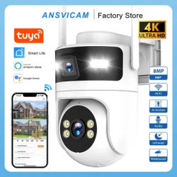 Tuya 4K 8MP Dual-Lens PTZ Outdoor Security Camera Dual-Screen Display AI Motion Tracking Color Night Vision IP66 Waterproof WiFi
