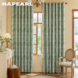 Rideau occultant 100% de Style européen, 1 pièce, pour chambre à coucher, salon, feuille verte, fleur imprimée, rideaux de fenêtre d'été