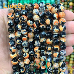Natural Stone Cracked Dream Dragon Veins Agates Orange Smooth beads For Jewelry Making DIY popular Bracelet 15" Strand 6/8/10/mm