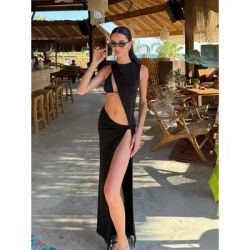 Noir 3 pièces Triangle Bikini ensembles 2025 Sexy évider robe de couverture maillot de bain femmes Bikini ensemble maillots de bain maillot de bain K282