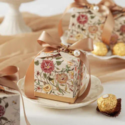 5pcs Niche light luxury hand-painted plants and flowers wedding candy box wedding candy box gift box wedding candy bag