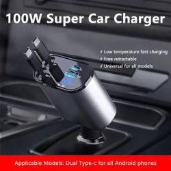 Chargeur de voiture 4 en 1, 120W, adaptateur allume-cigare rétractable, USB Type C, câble de chargeur rapide pour iPhone Xiaomi Huawei Samsung