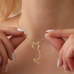 Dainty Cute Kitty Cat Necklace For Women 14K Gold Plated Stainless Steel Cat Pendant Necklace Pet Jewelry