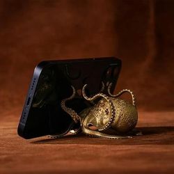 Supporto per telefono a forma di polpo, portapenne creativo, organizer da scrivania a forma di polpo dorato, supporto multifunzionale per cellulare, supporto per la visualizzazione pigra per guardare